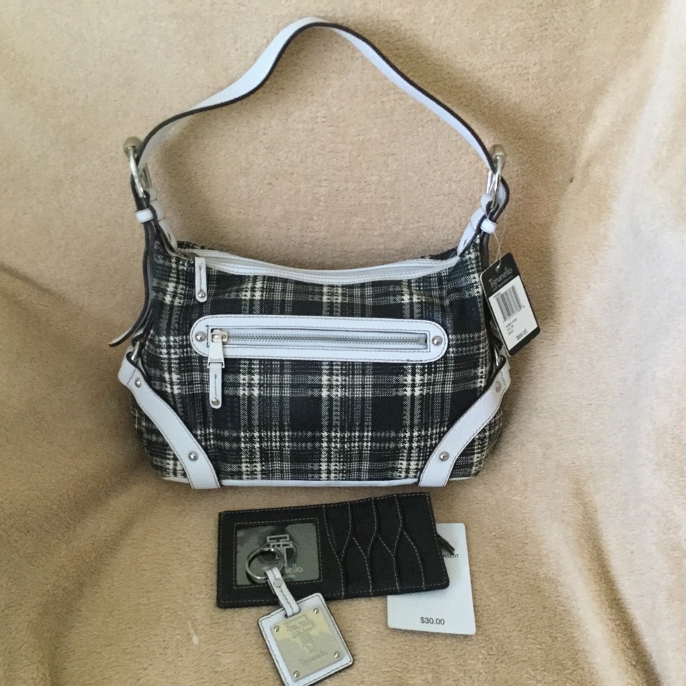 Tignanello Plaid Shoulder Bag Wallet Set Leather